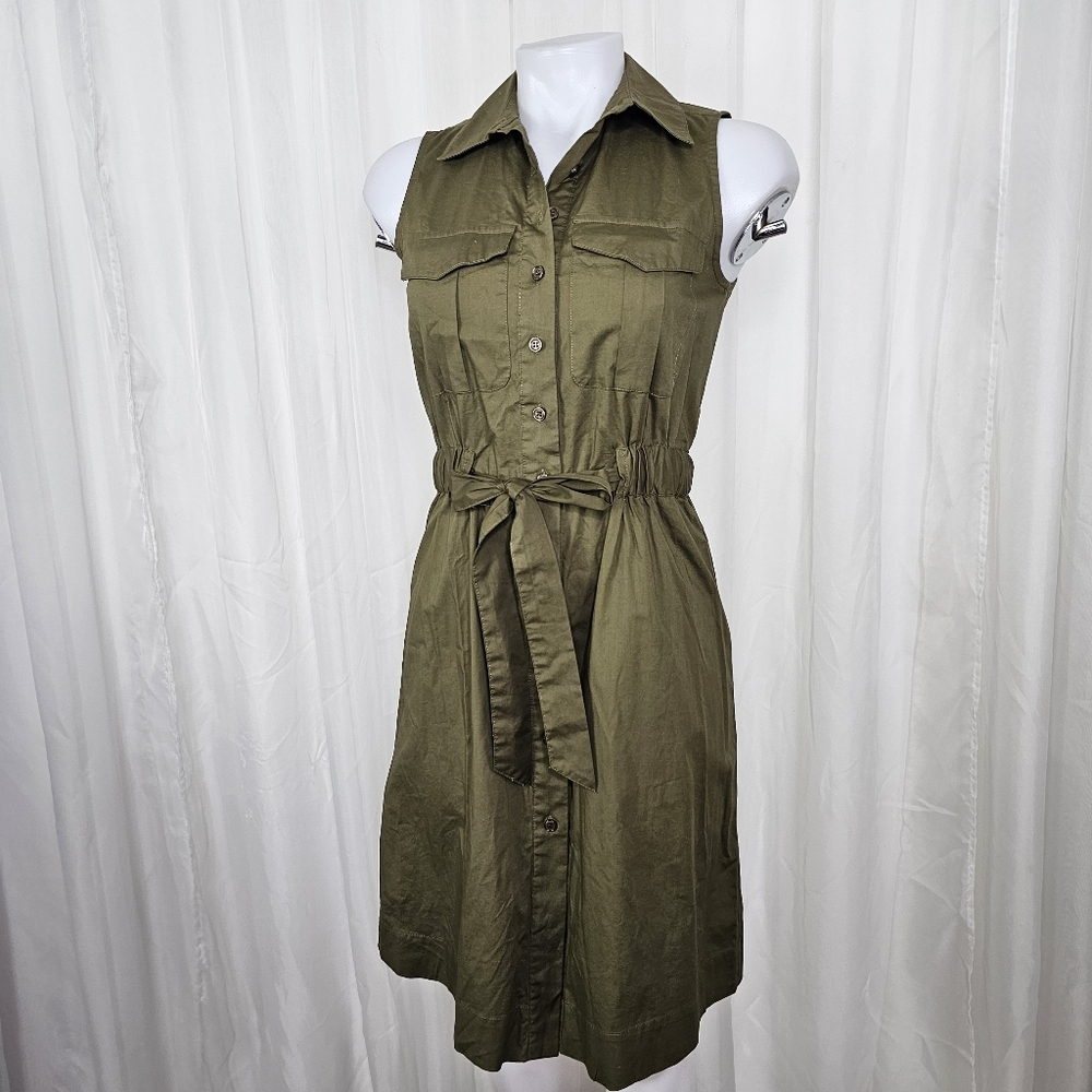 Marled Reunited Clothing Olive Green Belted Sleeveless Cargo Safari Dress XS